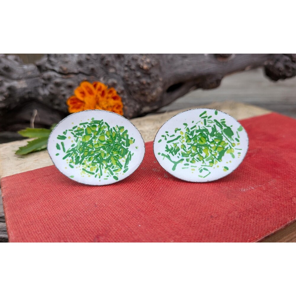 Vintage Green Splatter Enamel Cufflinks // Mid Century Mod Cuff Links